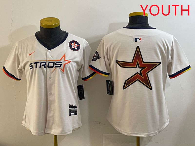 Youth Houston Astros Blank Cream Three generations Joint Name 2025 Nike MLB Jersey style 41013